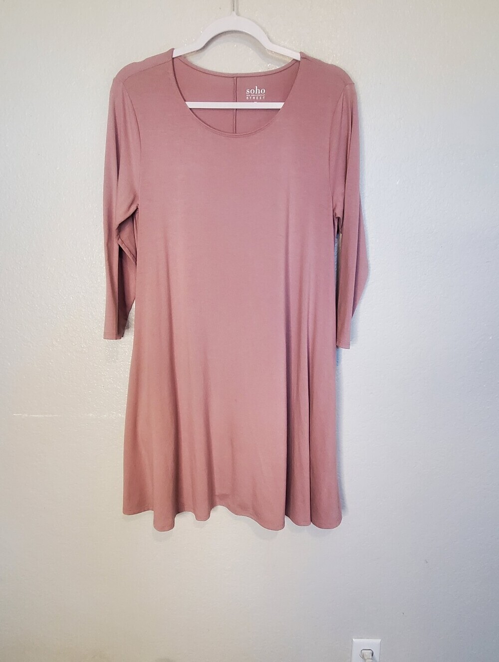 💚5/$25 Soho Street Dusty Rose Pink Stretchy Swing Dress Pockets Size Medium